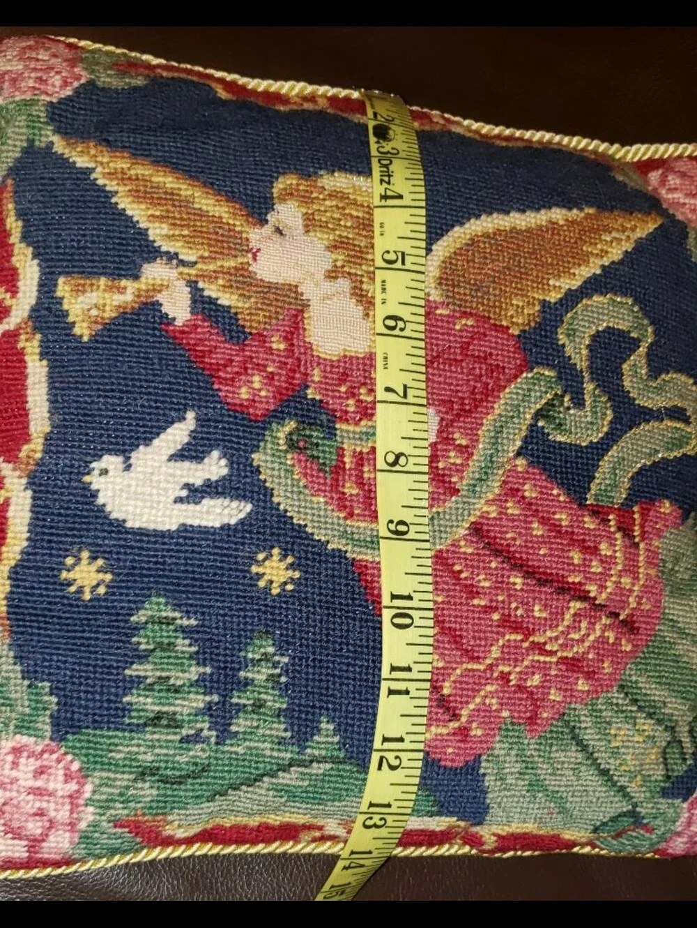 Vintage Christmas Angel Wool Needlepoint Pillow